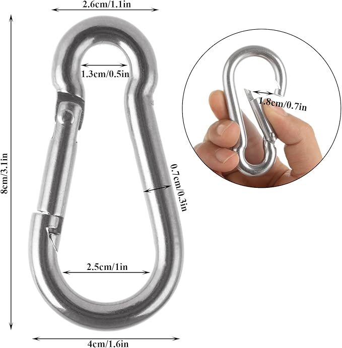 MIVIDE 20 Pack M8 x 3-1/8 inch Carabiner Clips Spring Snap Hook, 304 Stainless Steel Heavy Duty Snap Hooks Carabiner Quick Link Clip for Camping Hiking Traveling Outdoor Swing Gym, 500Lbs Capacity