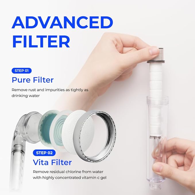Bodyluv Vita Puresome Shower Head, One purification filter cartridge included, Handheld Hard Water Softener, Strong Water Pressure Water Saving For Bathroom (Hinokki)