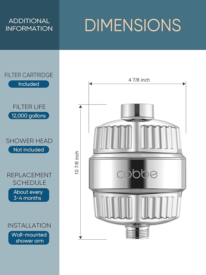 Cobbe Shower Filter for Hard Water Shower Head Filter - with 2 Replaceable Filter Cartridges - High Output Shower Water Filter for Removing Chlorine and Harmful Substance, Chrome