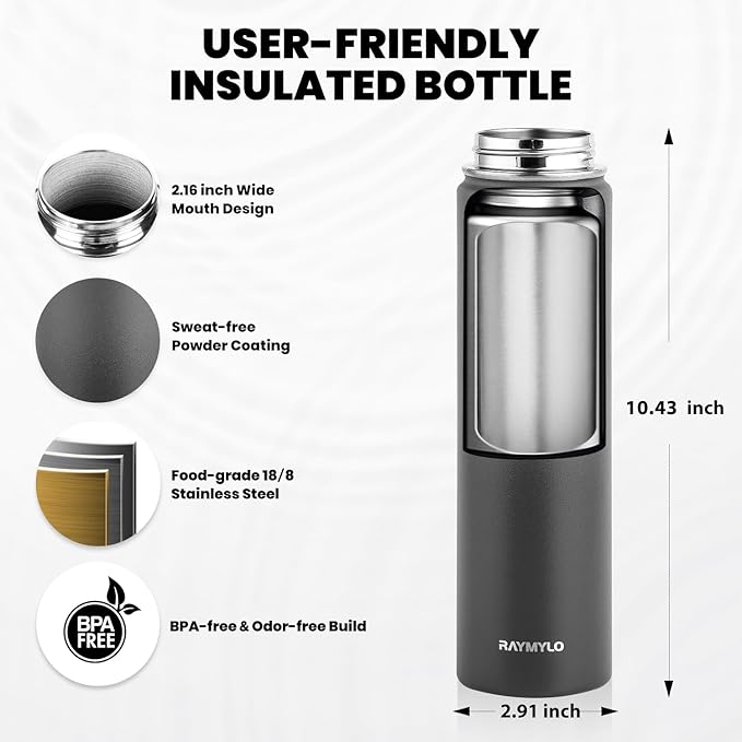 Insulated Water Bottle 24oz, Triple Wall Vacuum Stainless Steel (Cold for 48 Hrs, Hot for 24Hrs), Leak Proof & Non-BPA, 24oz Hydro Water Flask with Paracord Handle & Straw Spout Lids-FlexoryFit