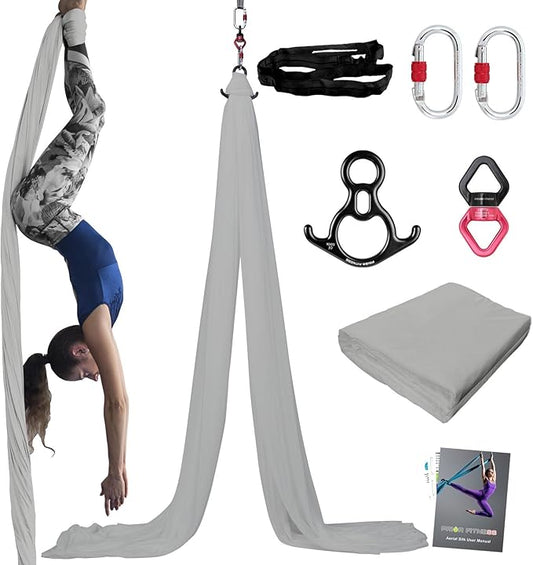 PRIOR FITNESS Aerial Silks Kit Colorful 9/15/20 Yards 40D Nylon Fabric Hammock Set With Hardware & Guide for All Levels Of Aerial Yoga Practice and Acrobatic Flying For Adults Aerial silk-FlexoryFit