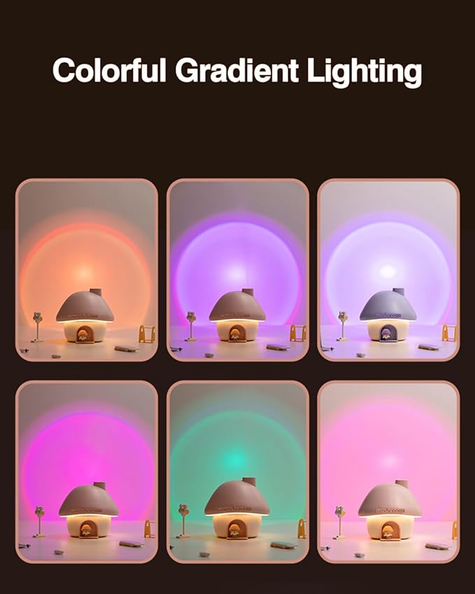 Cute Mushroom House Humidifier, 300ml Small Cool Mist Humidifers, USB Rechargeable Mini Portable Air Humidifer with Night Light for Bedroom, Office, Car, Travel, Indoor Plants (Pink)