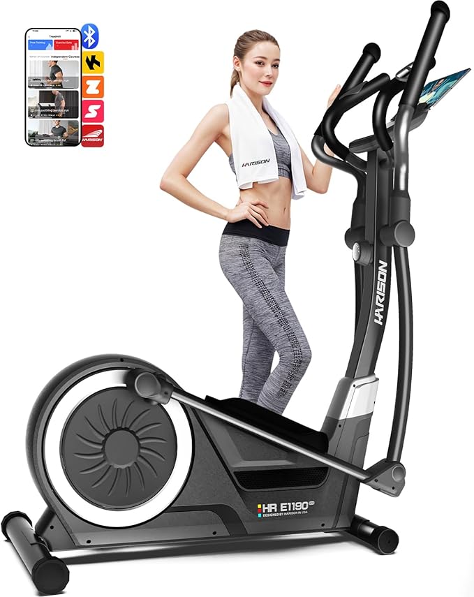 HARISON Elliptical Machine for Home 350 LBS Capacity, Magnetic Elliptical Exercise Machine with 16-Level Resistance Control, Elliptical Trainer with HARISON Bluetooth-FlexoryFit