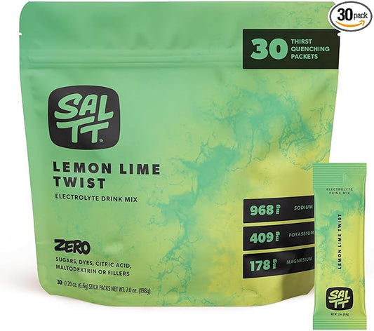 Keto Chow SALTT Electrolytes Powder Packets, Lemon Lime Twist (30 Hydration Packets) - Magnesium, Potassium, Sodium, Trace Minerals - Vegan, Sugar & Gluten Free - Travel Essentials - Made in USA-FlexoryFit