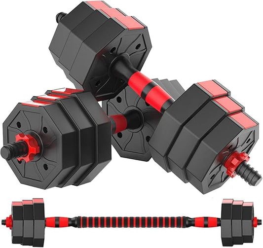 Adjustable Dumbbell Set, 5-44 lbs Free Weight Set with Connector for Barbell, Dumbbells, Push-Up Options, Fitness Exercises for Home Gym Suitable Men/Women-FlexoryFit