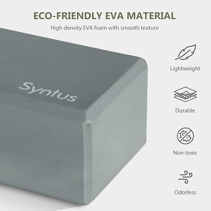 Syntus Yoga Block and Yoga Strap Set, 2 Soft Non-Slip Yoga Blocks 9×6×4 inches, 8FT Metal D-Ring Strap for Yoga, General Fitness, Pilates, Stretching and Toning-FlexoryFit