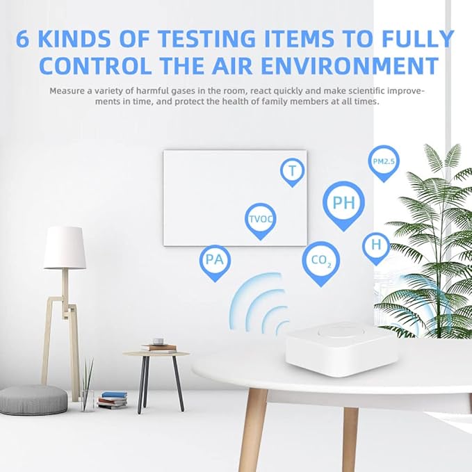 Zigbee Intelligent Air Housekeeper 6-in-1 Air Quality Monitor PM2.5/Formaldehyde/TVOC/CO2/Temperature/Humidity Detector for Home Office