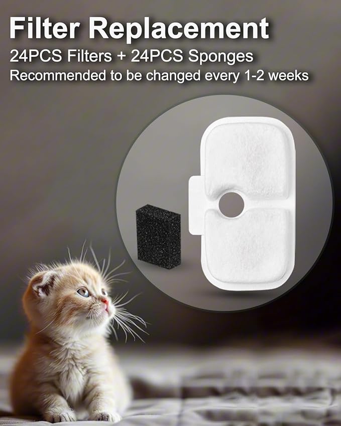 Cat Water Fountain Filter Replacements, Pet Replacement Water Filters for Petlibro Dockstream PLWF105 PLWF115 PLWF005 & Smart PLWF305, 24-Pack Filters Compatible with Petlibro Dockstream Fountain