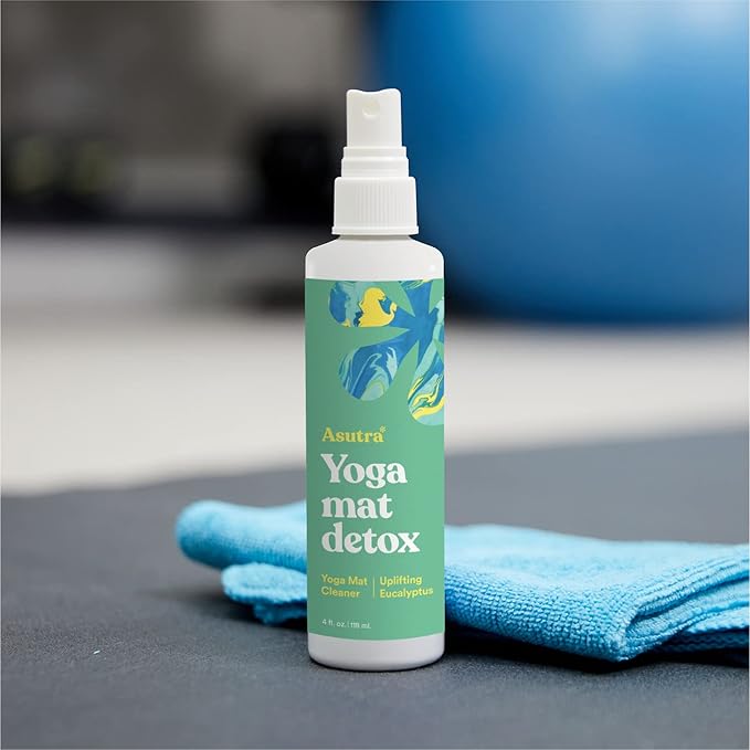 ASUTRA Yoga Mat Cleaner Spray (Uplifting Eucalyptus), 4 fl oz - No Slippery Residue, Organic Essential Oils, Deep-Cleansing for Fitness Gear & Gym Equipment, Microfiber Towel Included-FlexoryFit