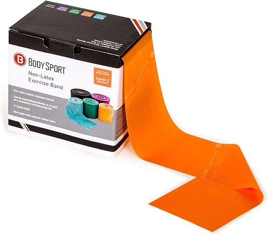 Body Sport Exercise Band, 25 yd. x 4 in. Roll, Medium Resistance - Home & Gym Fitness Equipment for Stretching, Strength Training & Physical Therapy (Orange)-FlexoryFit