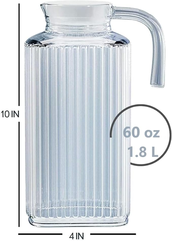 Home Essentials & Beyond Fridge Pitcher Set of 2 - 60 OZ. Glass Water Pitcher With Lid, Practical and Easy to Use, Great for Lemonade, Iced Tea, Milk, Cocktails and More Beverages