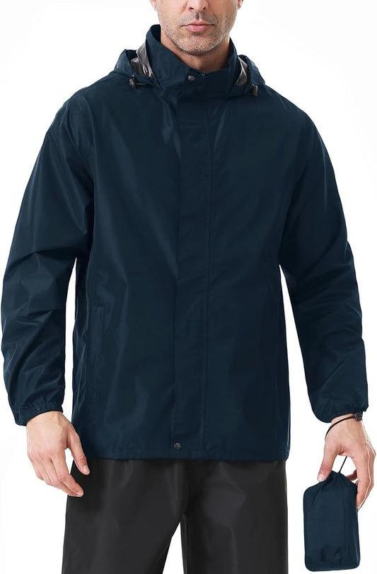 iCreek Men's Rain Jacket Lightweight Waterproof Packable Rain Shell Jacket Raincoat with Hood Windbreaker for Cycling, Golf-FlexoryFit