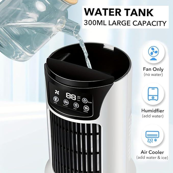 Portable Air Conditioner Humidifier Atmosphere Light Fan USB Cooler Air Conditioner, 3 In 1 Function, Office Household Essential Cooler USB Portable Air Conditioner USB Fan