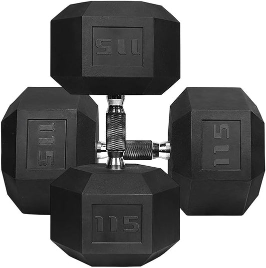 WF Athletic Supply Rubber Encased Hex Dumbbells with Rubber Grip Contoured Handle for Muscle Toning, Strength Building & Full Body Workout-FlexoryFit