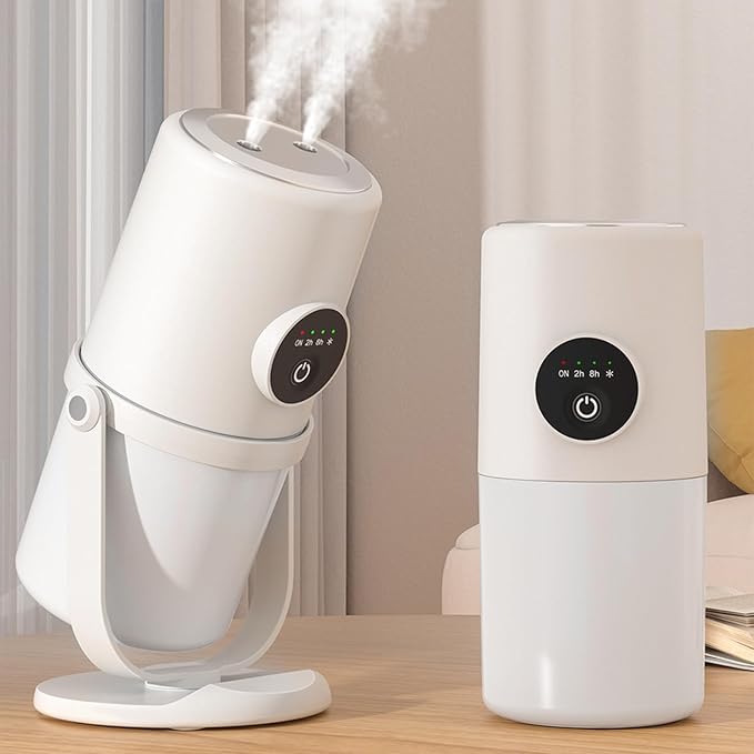 Fockety Cool Mist Humidifier, Quiet Two Mist Mode 300ML Bedroom Desk Humidifier Rechargeable USB Desktop Humidifier with Stand for Bedroom Travel Office Home (White)