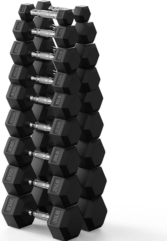 PAPABABE Hex Dumbbell Set 45-550 lb, Rubber Encased Home Gym Dumbbells, Weights Dumbbells for Women & Men, Hand Weight for Strength Training-FlexoryFit