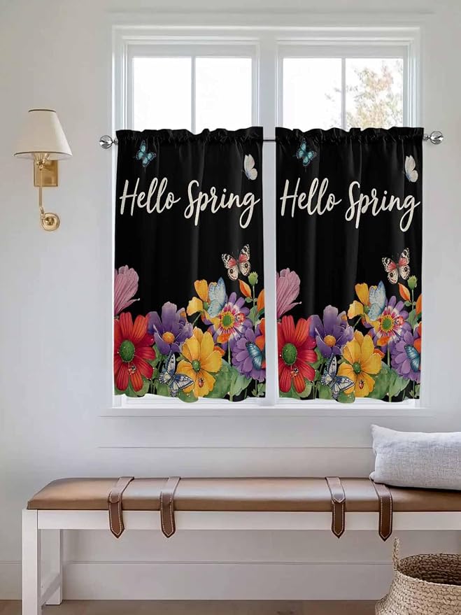 Spring Flowers Kitchen Curtains 45 Inches length, Watercolor Country Colorful - Image 4