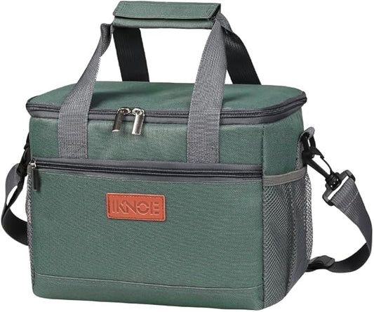 iknoe Large Foldable Cooler Bag, 8.5L Insulated Lunch Bag, Leakproof Lunch Cooler Tote with Multi-Bag Design Suitable for Beach, Picnic and Office Use, Grayish Green 15-Can-FlexoryFit