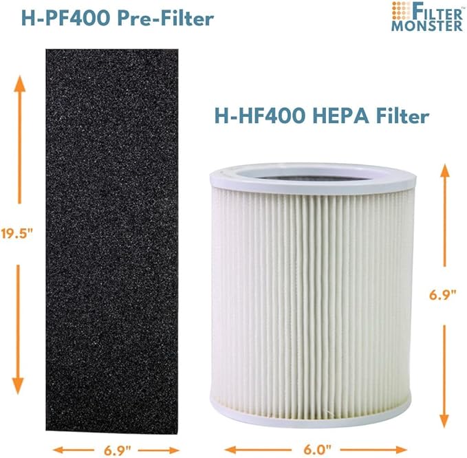 Filter-Monster - H-HF400-VP Replacement HEPA/Pre-Filter Value Pack for Hunter HP400 Air Purifier Series - 4 Pre-Filters and 1 True HEPA Filter