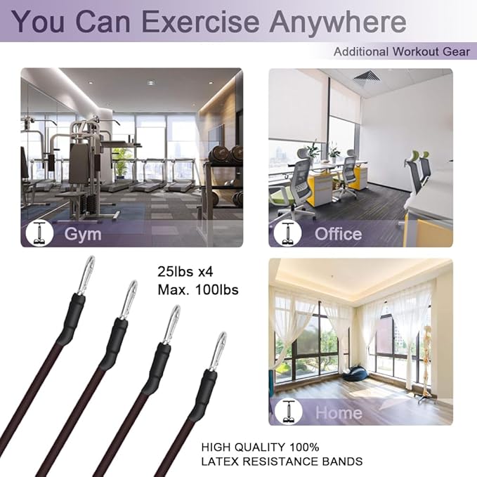 Pedal Resistance Band, 4-Tube Elastic Pull Rope, Sit-up Equipment, Yoga Strap Bodybuilding Expander, Exercise Bands, Fitness Equipment for Abdomen, Waist, Arm, Leg Stretching Slimming Training-FlexoryFit