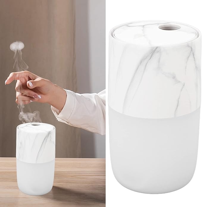 Portable Mist Humidifier, 300ml Capacity Personal Air Humidifier with Timing Function, Jellyfish Shaped Spray Mist, Mobile Using Office Humidifier with Colorful Night Light for Cars,(Marble Color)