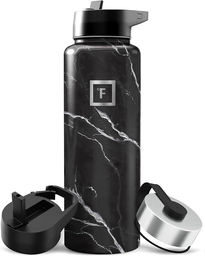 IRON °FLASK Camping & Hiking Hydration Flask - 40 oz Black Marquina by IronFlask