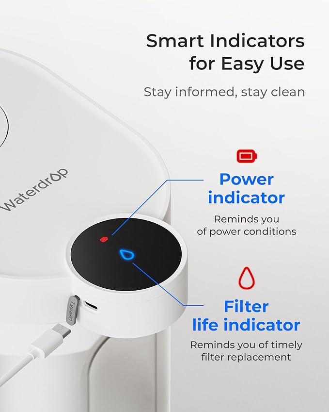 Waterdrop 0 TDS Zero TDS Water Rechargeable Water Filter Dispenser, 4-Stage Instant Electric Powerful Pitcher, Reduce Chlorine, Lead, 15-Cup Countertop Water Filtration System with 1 Filter, White