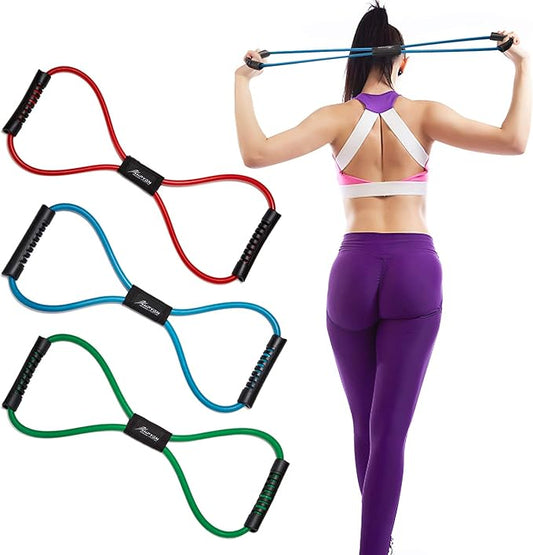 HPYGN Resistance Bands, Figure 8 Exercise Bands for Women Men, 8 Shaped Resistance Bands for Arms, Chest Expander, Yoga Gym Fitness Pulling Rope 8 Word Elastic for Exercise Muscle Training Tubing-FlexoryFit