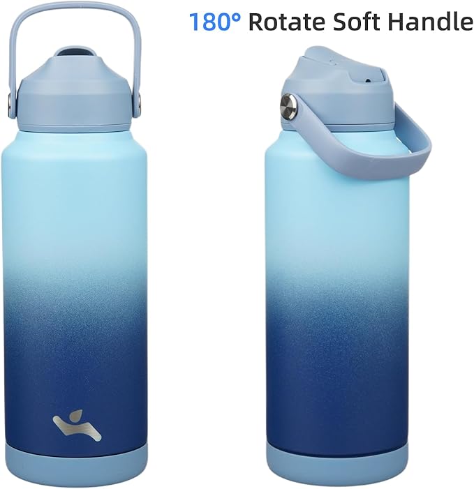 Insulated Water Bottle with Straw Lid,32 oz Stainless Steel Vacuum Metal Bottle with Silicone Handle, Sky-FlexoryFit