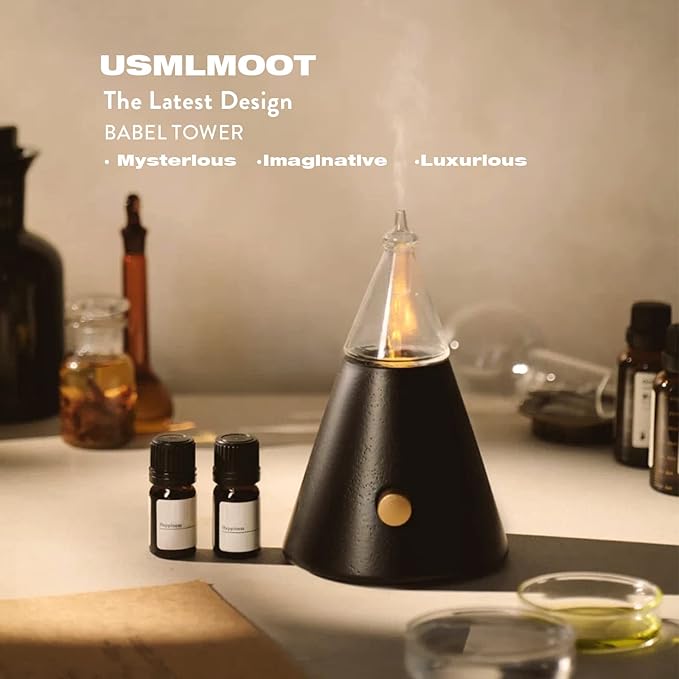 Babel Tower Aroma Nebulizer - Waterless Essential Oil Diffuser with Wood and Glass, Professional Grade Cold Air Technology, Super Quiet, No Water, No Heat, No Plastic - Original Design