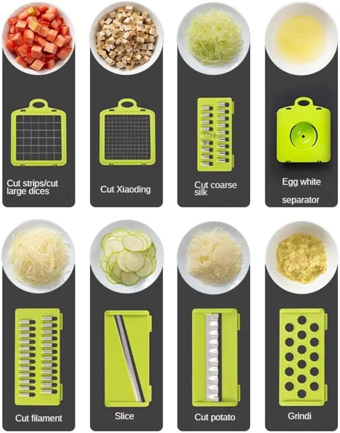 16-in-1 Ultimate Vegetable Chopper & Mandoline Slicer – Multi-Blade Food Dicer, Spiralizer, Grater & Cutter with Container – Kitchen Gadget for Fruits, Veggies, Cheese – Black & Green-FlexoryFit