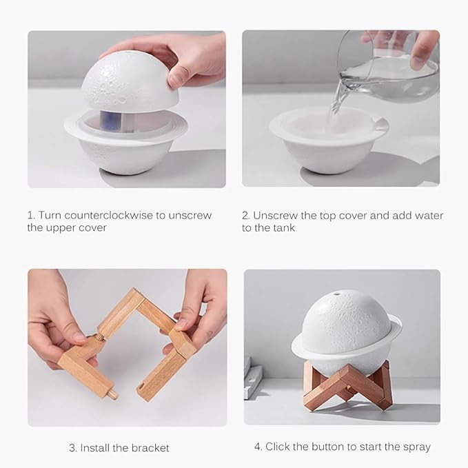 Moon Lamp Humidifier, 2 in 1 Moon Night Light & Humidifiers with USB Recharge, 3 Colors 3D LED Moon Light with Stand, Aromatherapy Diffuser for Kids Friend Lover Birthday Gift Bedroom Home Decor 200ml