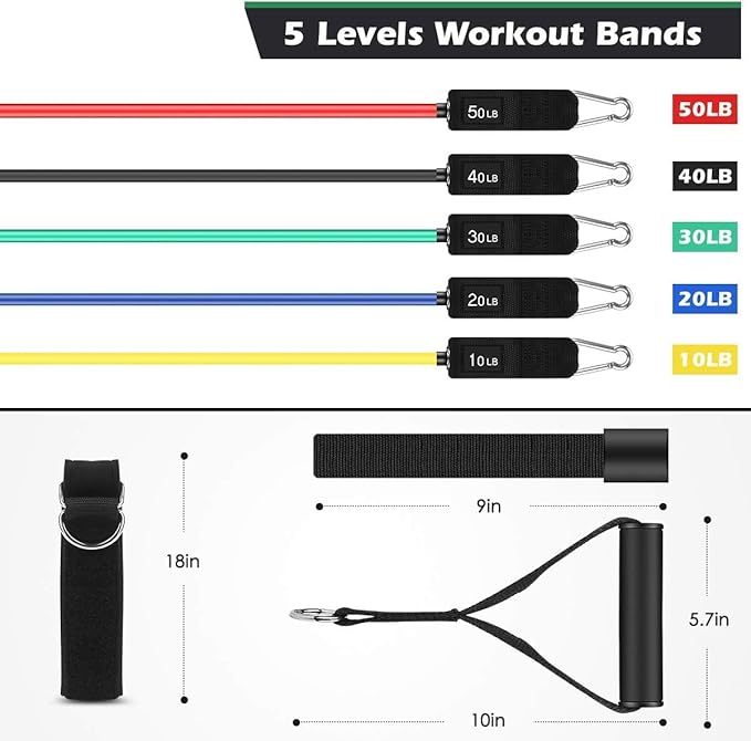 WHATAFIT Resistance Bands, Exercise Bands，Resistance Bands for Working Out, Work Out Bands with Handles for Men and Women Fitness, Strength Training Home Gym Equipment-FlexoryFit