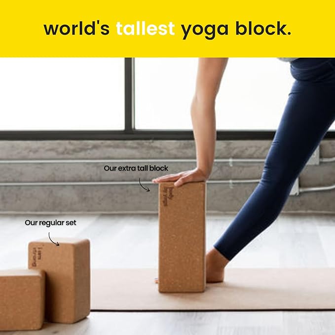 Premium Cork Yoga Blocks - Extra Large Yoga Block 2-Pack or Extra Tall 1-Pack for Inflexible Yogis | Natural, High-Density Cork for Superior Support & Stability | Optional Yoga Strap & Gift Box-FlexoryFit