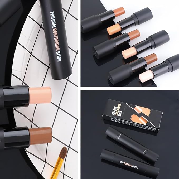 2 Colors Cream Contour Sticks Makeup Kit, Primer Face Highlighter Contouring for Beginners, Highlight and Contour Kit, Cream Concealer Makeup Blur Stick, Primer Face Corrector 3#-FlexoryFit