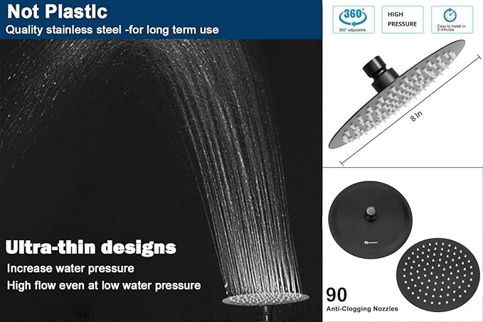 NearMoon Shower Head and 15 Stage Shower Filter Combo, High Pressure Filtered Shower for Hard Water, Improves the Condition of Your Skin, Hair (8 Inch, Black)