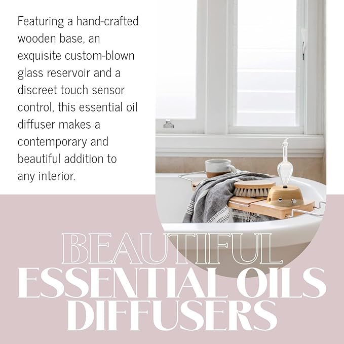 Elegance Nebulizing Essential Oil Diffuser for Aromatherapy by Organic Aromas - Light-Colored Wood Base and Glass Reservoir