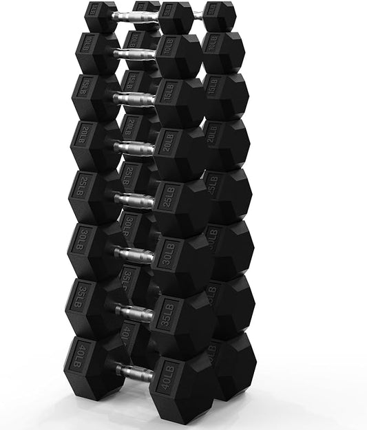 PAPABABE Hex Dumbbell Set 45-550 lb, Rubber Encased Home Gym Dumbbells, Weights Dumbbells for Women & Men, Hand Weight for Strength Training-FlexoryFit