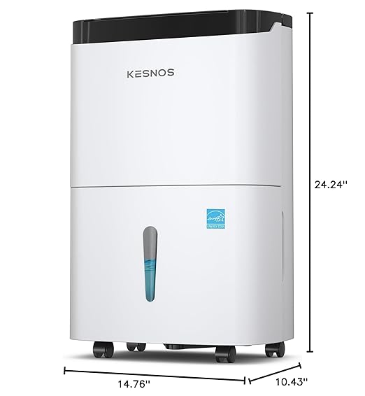 Kesnos 150 Pints 2025 Energy Star Dehumidifier for Home, Basement with Drain Hose & Large Tank, Ideal for Spaces up to 7,000 Sq. Ft. - Portable Commercial Dehumidifier with Auto Defrost & Self-Drying