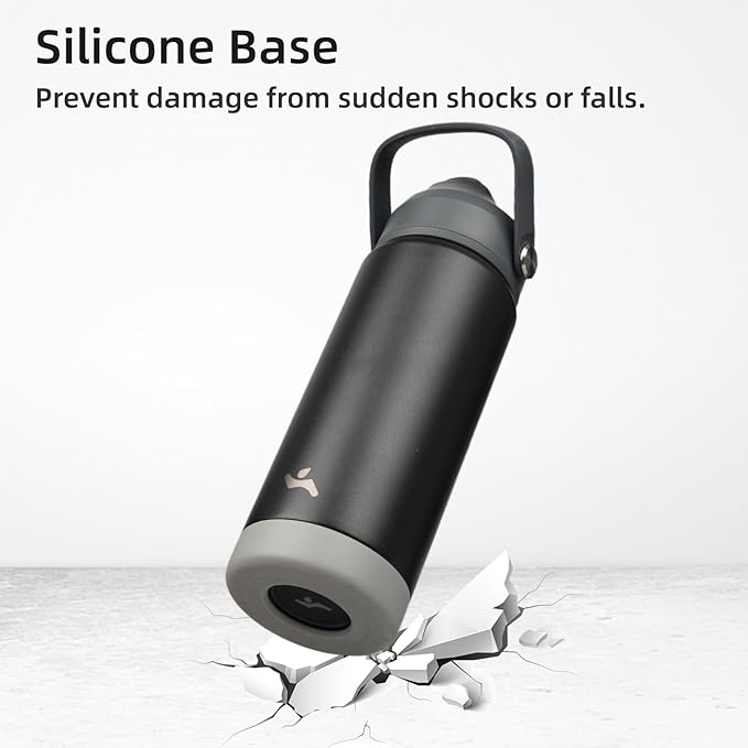 Insulated Water Bottle with Straw Lid,32 oz Stainless Steel Vacuum Metal Bottle with Silicone Handle,Black-FlexoryFit