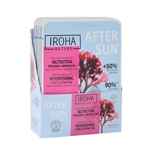 IROHA NATURE AFTERSUN Facial Mask that Nourishes & Prolongs Tan | 15 Pack | With Algae, Probiotics & Hyaluronic Acid | More Hydrated, Strengthened & Glowing Skin | Anti-Aging-FlexoryFit