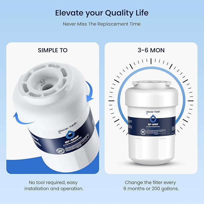 GLACIER FRESH Replacement for MWF Refrigerator Water Filters, SmartWater MWFP, MWFA, GWF, HDX FMG-1, WFC1201, RWF1060, 197D6321P006, Kenmore 9991, 2 Pack