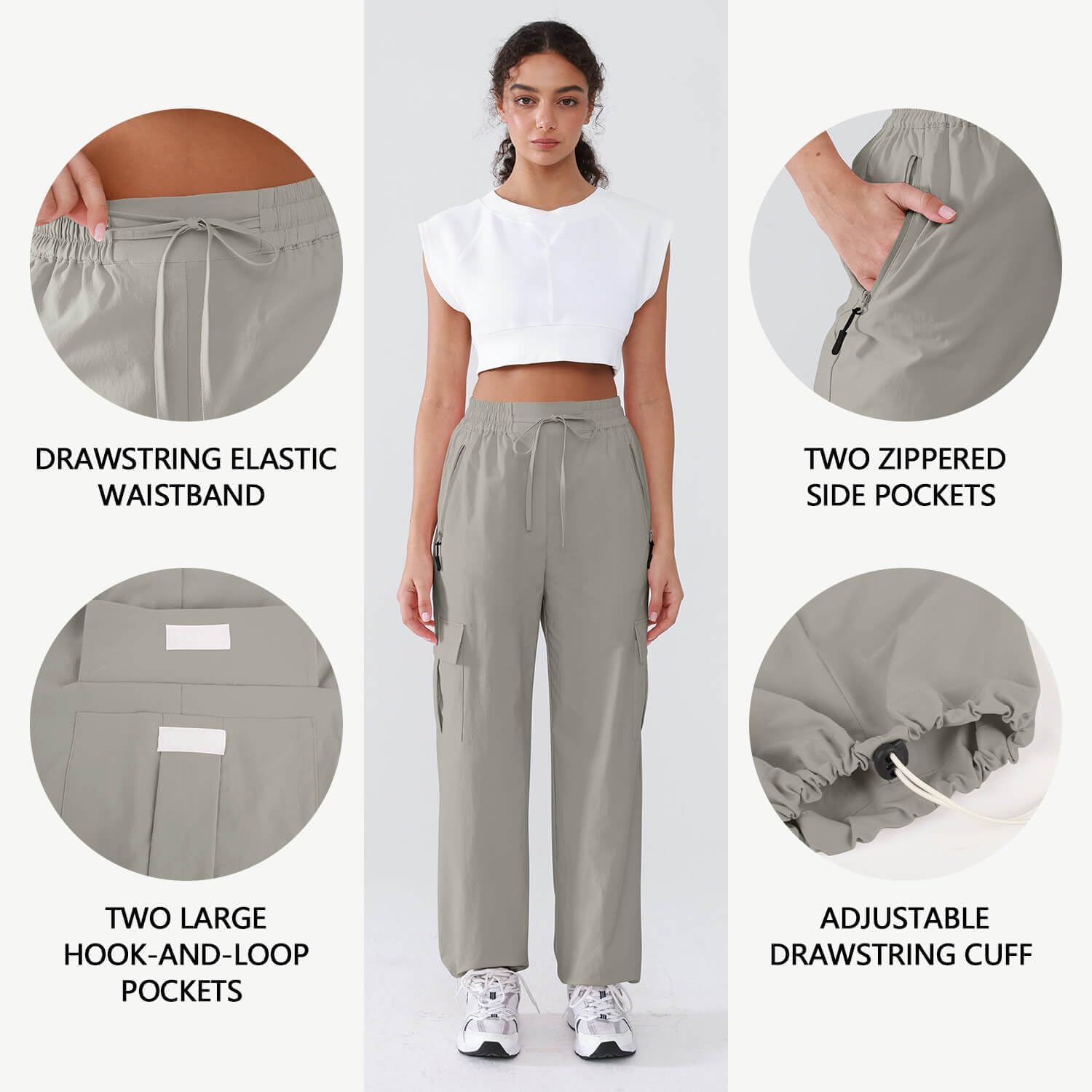 Hiking Pants Women Lightweight Cargo Pants Quick Dry Water Resistant Outdoor Travel Pants with Zipper Pockets