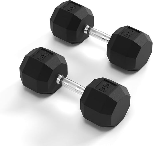 Rubber Coated Hex Dumbbell Weight Set, Multiple Sizes Exercise & Fitness Dumbbells,100LB Set,110LB Set,200LB,350LB,450LB,550LB, 35-50Lbs Pairs for Muscle Toning, Strength Building & Full Body Workout-FlexoryFit