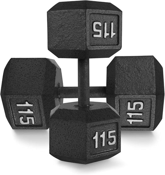 WF Athletic Supply Cast Iron Solid Hexagon Gray/Black Dumbbells, Strength Training Free Weights Set of 2 for Women and Men, Hand Weights Sold by Pairs, Multi-Select Size Options Available-FlexoryFit