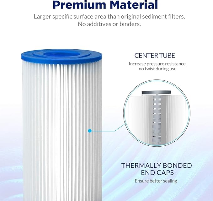 Membrane Solutions 20 Micron Pleated Polyester Sediment Water Filter 10"x2.5" Replacement Cartridge Universal Whole House Pre-Filter Compatible with W50PE, WFPFC3002, SPC-25-1050, FM-50-975 - 12 Pack