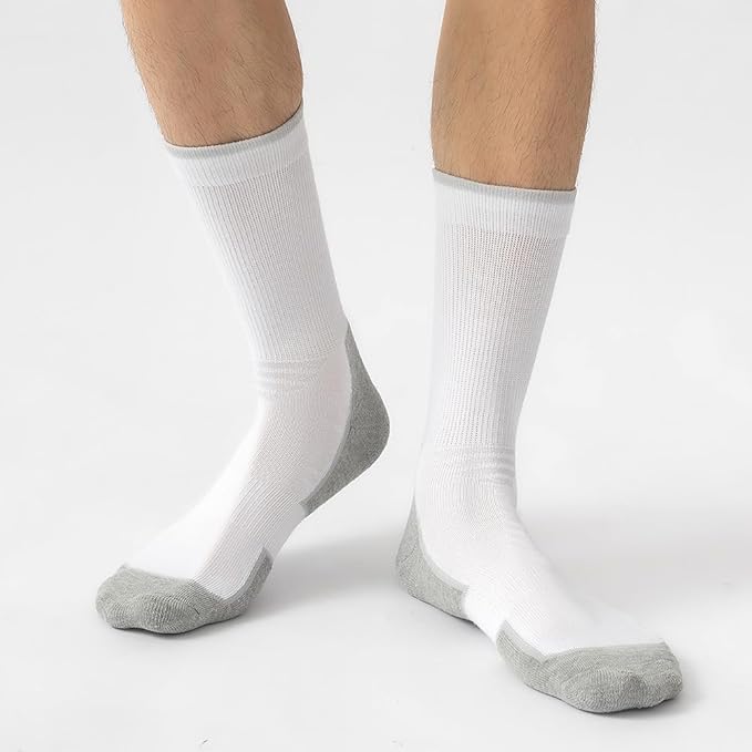 JOYNÉE 5/10 Pairs Mens Lightweight Athletic Crew Socks Cushioned Breathable Long Socks for Sports Running-FlexoryFit