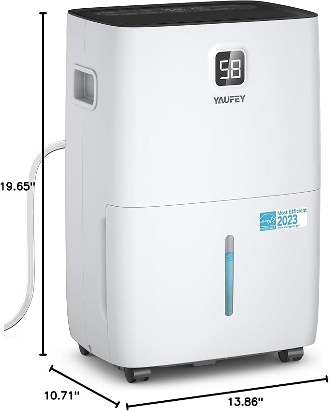 Yaufey 120 Pints Energy Star Dehumidifier for Home, Basement and Large Room up to 6000 Sq. Ft., with Drain Hose, Timer, Intelligent Humidity Control and Large Water Tank