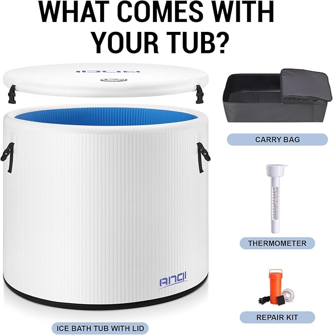 XL Cold Plunge Tub for Athletes, Compatible with Water Chiller, 134-Gallon Inflatable Ice BathTub with Insulated Lid, Thermometer, Pro Grade Cold Plunge Ice Pod for Outdoor & Indoor Cold Water Therapy