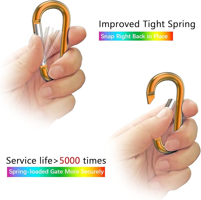 sprookber 3" Aluminum Carabiner D Ring, Caribeener Clips, Spring Snap Hook for Keychain Clip, Set of 10